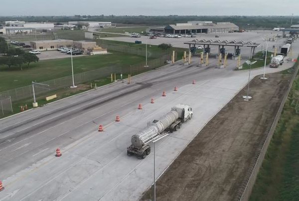 2_Image shows commercial trucks utilizing the new inbound lanes created through a pavement expansion project made possible through the Donations Acceptance Program